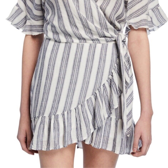 Rails Ruby Stanton Striped Wrap Front Ruffle Mini Skirt Size S A-Line Blue White - Picture 1 of 7